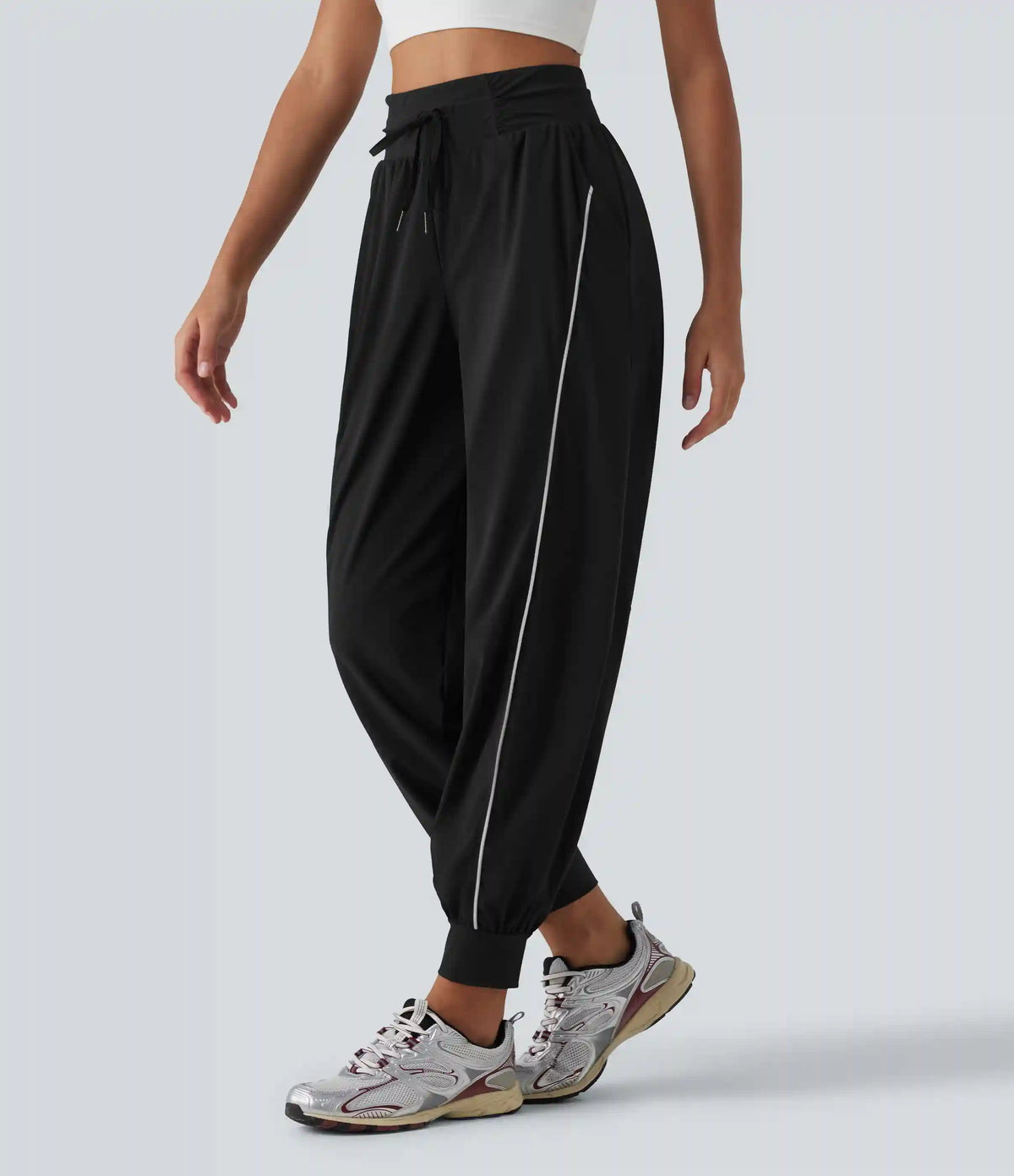 High Waisted Color Block Drawstring Quick Dry InstantCool Running Joggers with Pockets