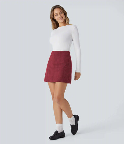 High Waisted 2-in-1 A Line Mini Corduroy Casual Skirt-Longer Length