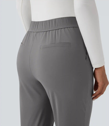 High Waisted Quick Dry Travel Tapered Pants with Pockets