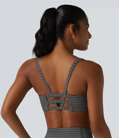 Halara UltraSculpt™ Jacquard Stripe Low Support U-Neck Cut-out Built-in Bra Yoga Sports Bra