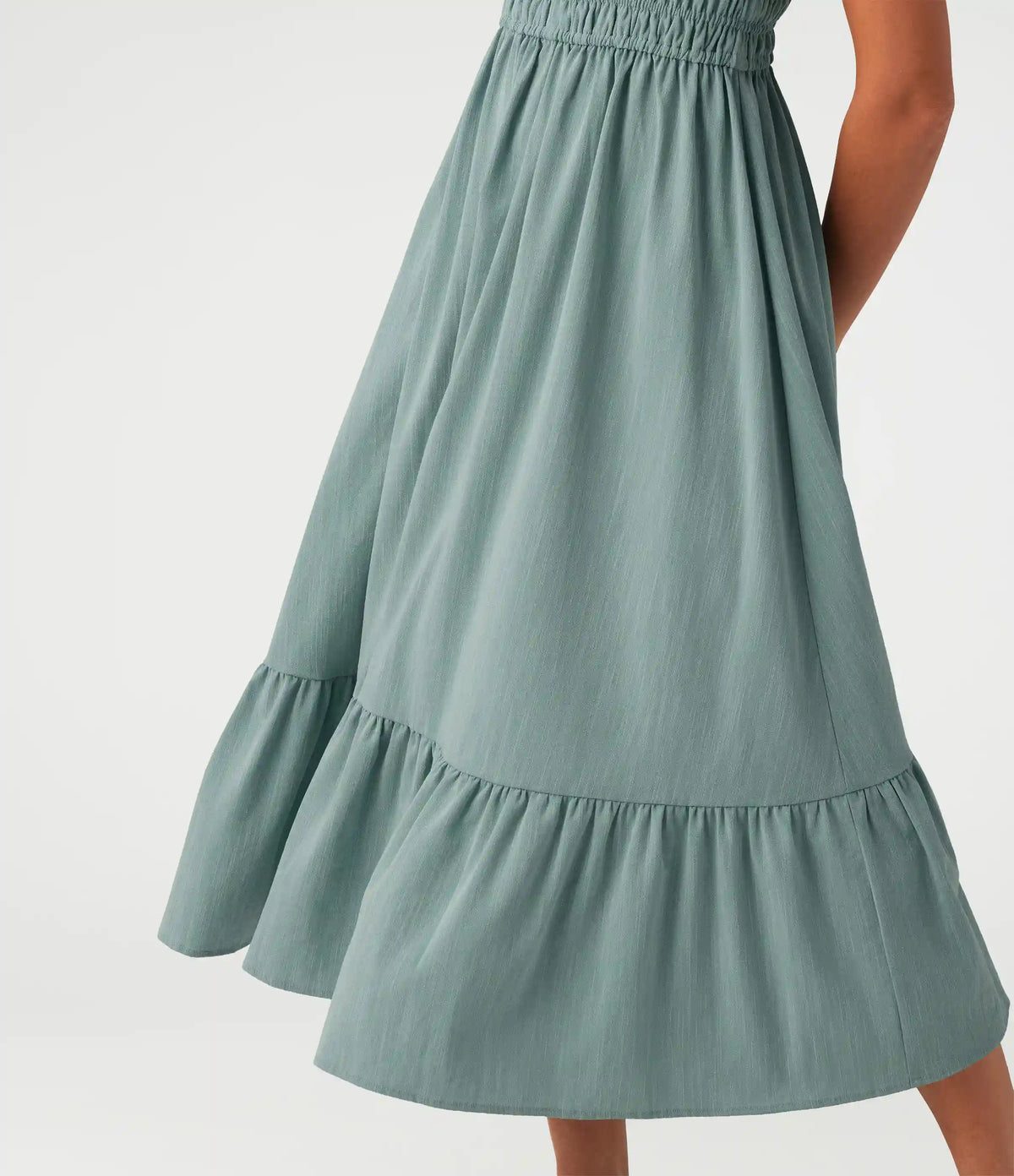 Tie Front Flowy Midi Casual Linen-Feel Slip Milkmaid Dress