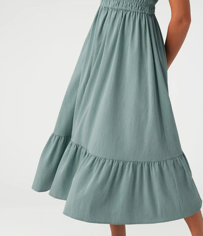 Tie Front Flowy Midi Casual Linen-Feel Slip Milkmaid Dress