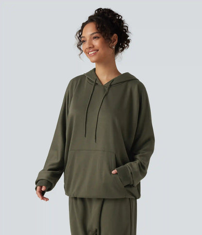 Hooded Round Neck Long Sleeve Casual Sports Sweatshirt with Pocket