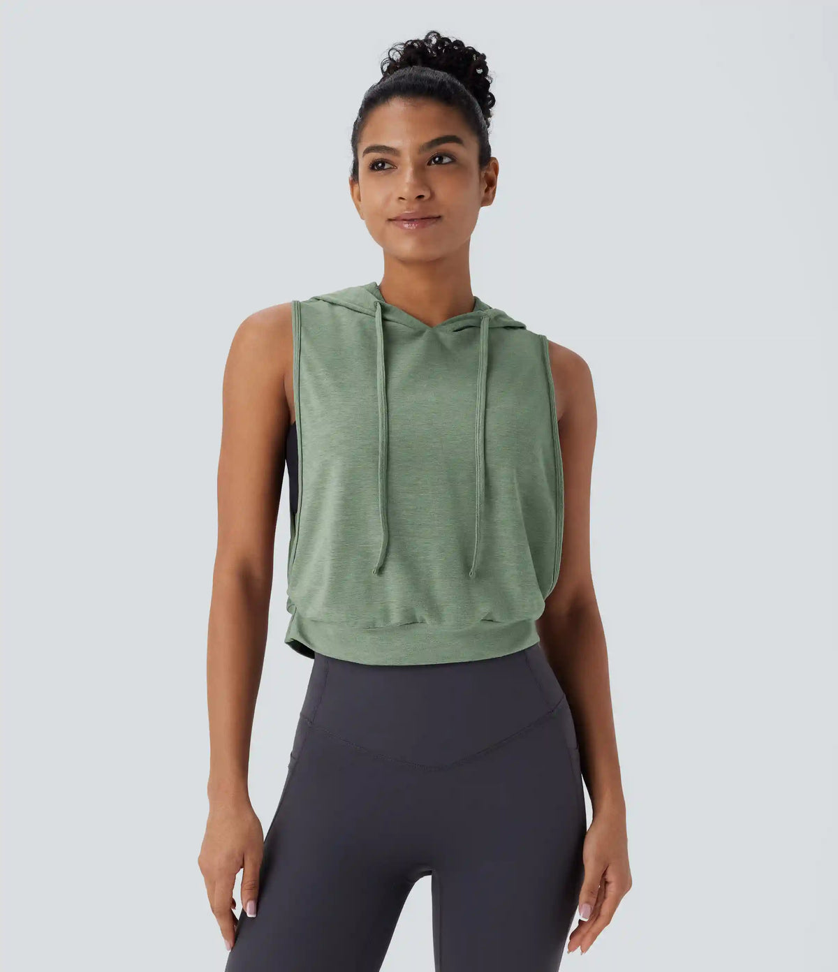 Hooded Drawstring Sleeveless Cropped Running Tank Top