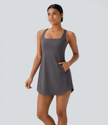 SoftlyZero™ Plush Cut Out Pocket 2-Piece Mini Yoga Active Dress