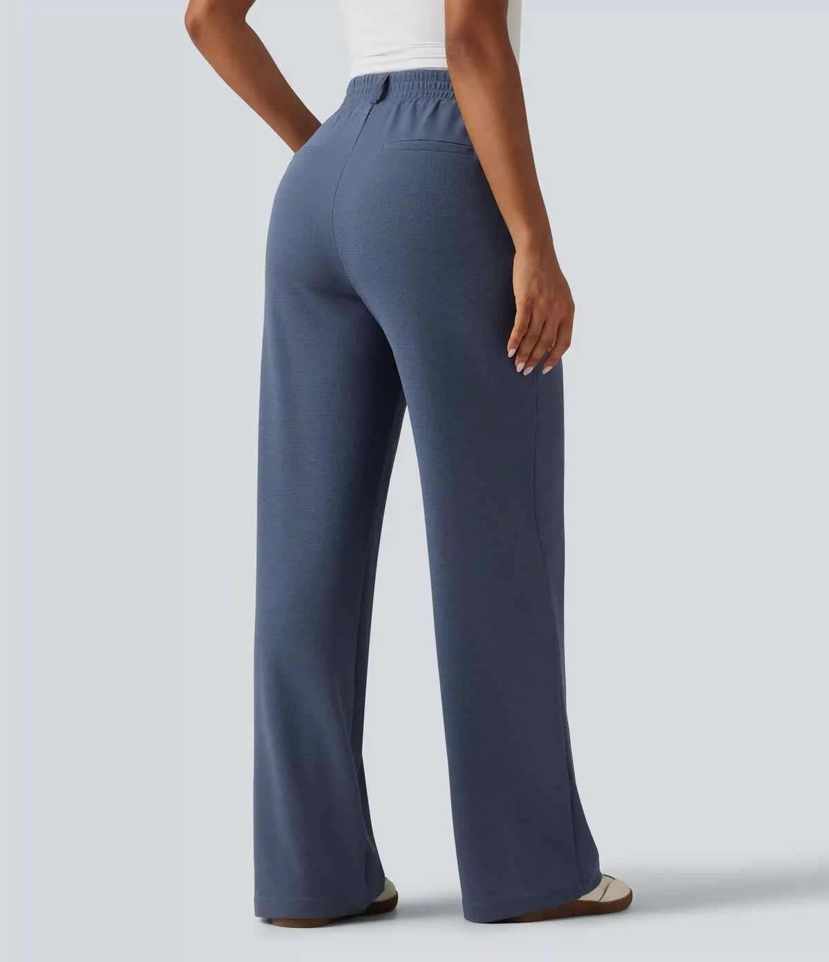 High Waisted Wide Leg Waffle Work Pants with Pockets