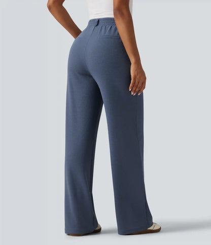 High Waisted Wide Leg Waffle Work Pants with Pockets