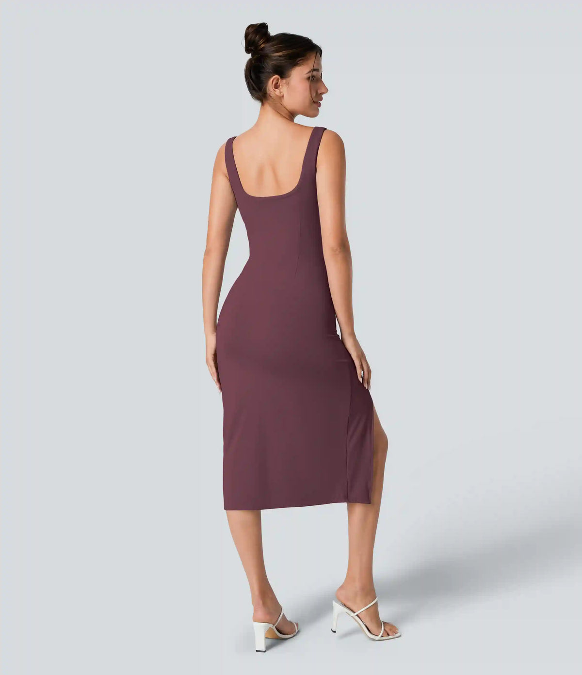 SoftlyZero™ Airy Square Neck Backless Corset Ruched Split Bodycon Midi InstantCool Bridesmaid and Wedding Guest Dress