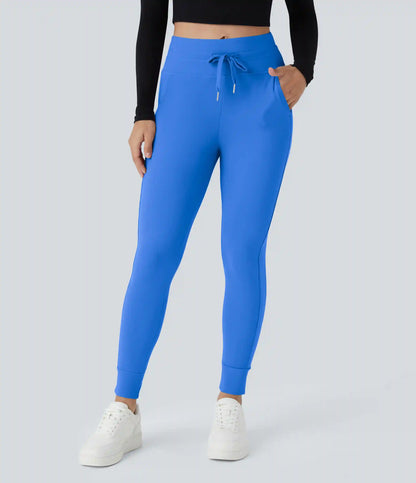 SoftlyZero™ Plush High Waisted Drawstring Pocket Plain Full Length Joggers