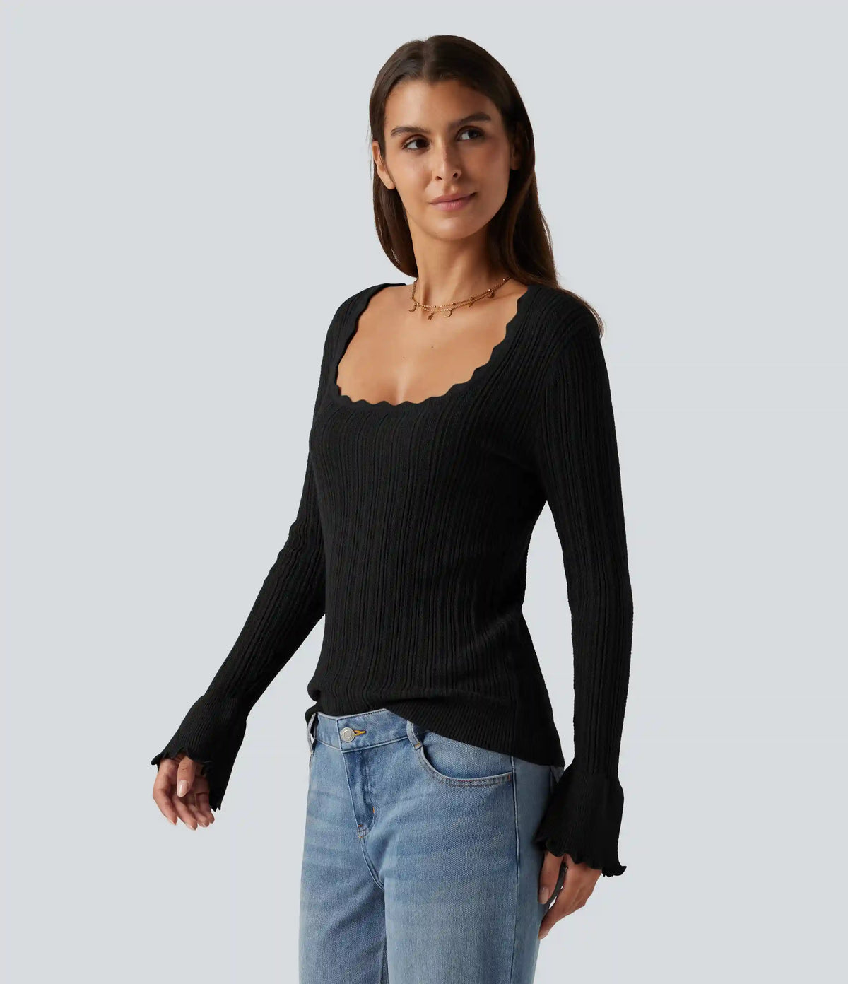 Square Neck Long Sleeve Casual Sweater