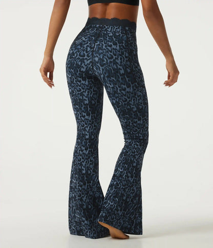 Halara UltraSculpt™ Leopard Print V-Shaped High Waisted Contrast Lace Yoga Flare Leggings with Pockets