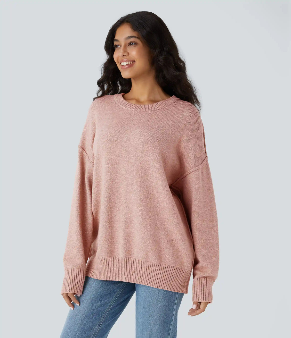 Round Neck Dropped Shoulder Long Sleeve Casual Sweater