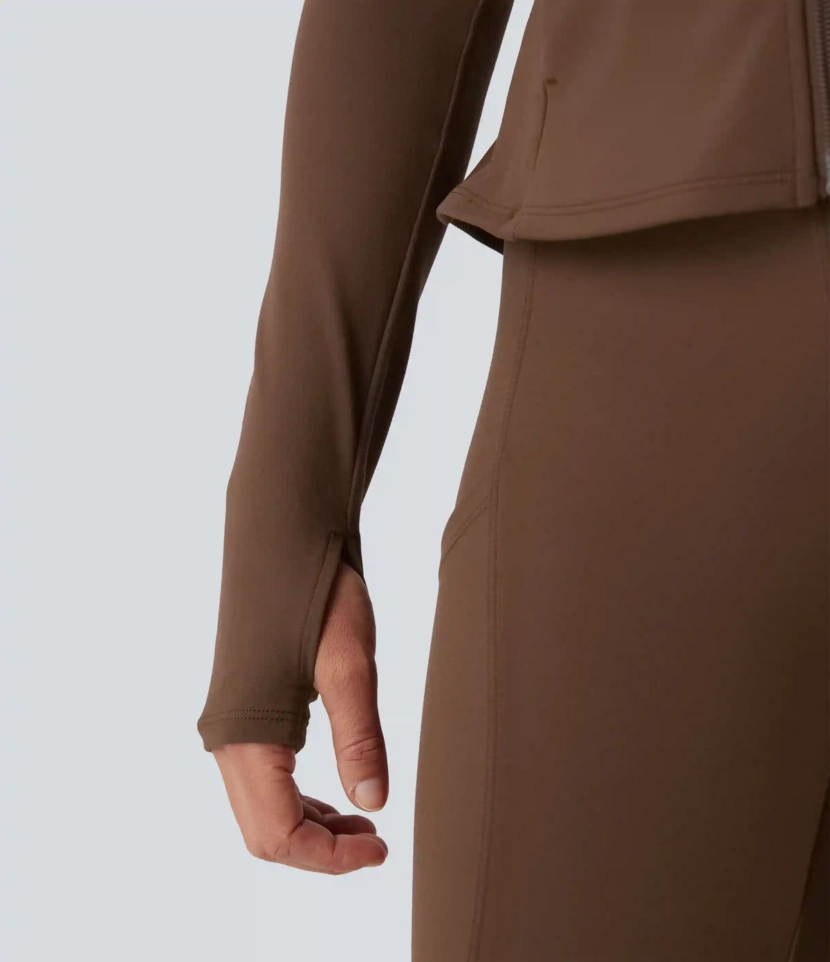 DayStretch Stand Collar Zipper Thumb Hole Ruffle Hem Slim Jacket with Pockets