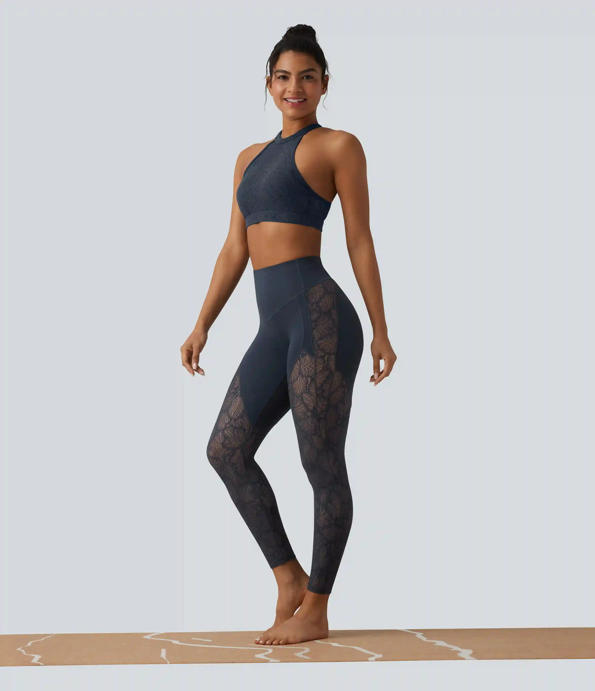 Halara UltraSculpt™ High Waisted Tummy Control Contrast Lace Yoga 7/8 Leggings with Pocket