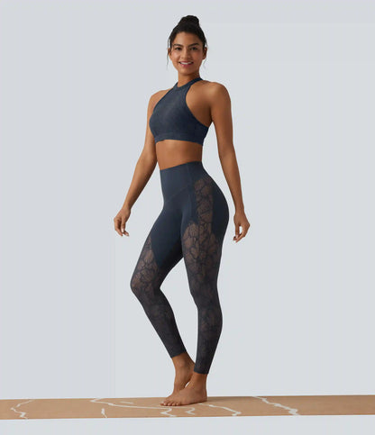 Halara UltraSculpt™ High Waisted Tummy Control Contrast Lace Yoga 7/8 Leggings with Pocket