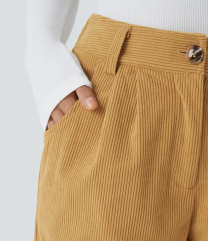 Mid Rise Zipper Pocket Corduroy Casual Pants