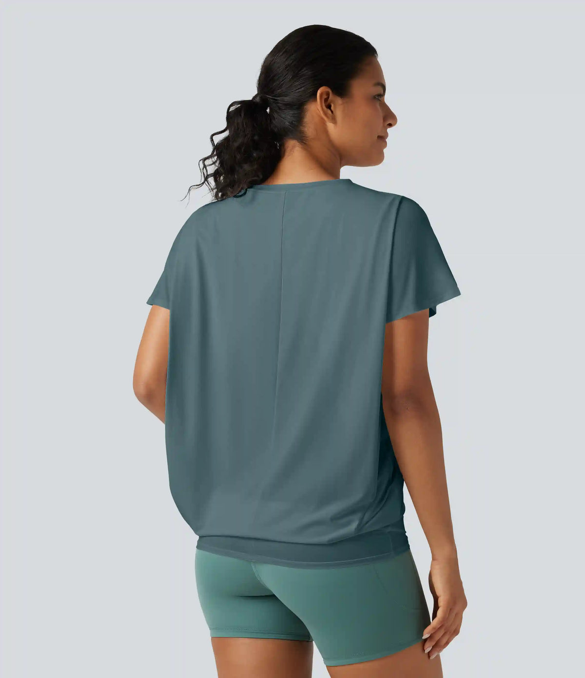 Round Neck Short Sleeve Ruched InstantCool Yoga Sports Top-Longer Length-UPF50+