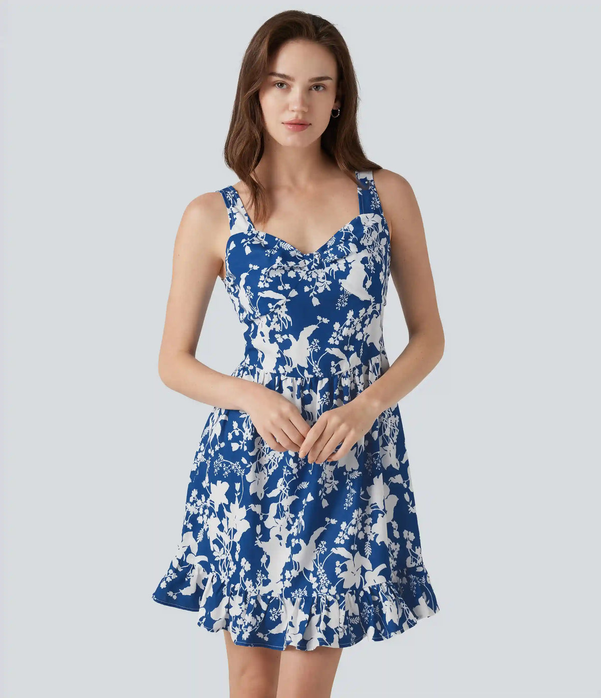 Sweetheart Neck Sleeveless Lace Up Floral Print Mini Dress