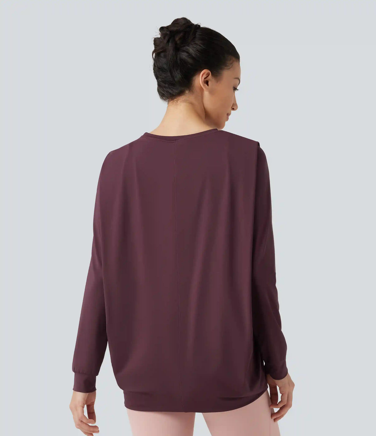 Round Neck Long Sleeve Ruched InstantCool Yoga Sports Top-Longer Length-UPF50+