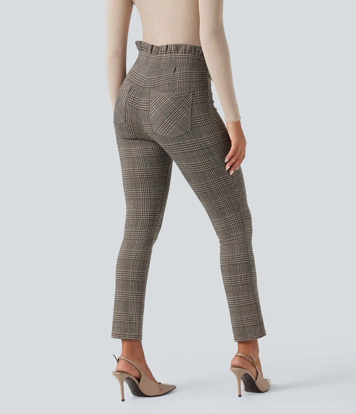 Halara Flex™ Paper Bag High Waisted Tie Houndstooth Plaid Work Skinny Pants with Pockets