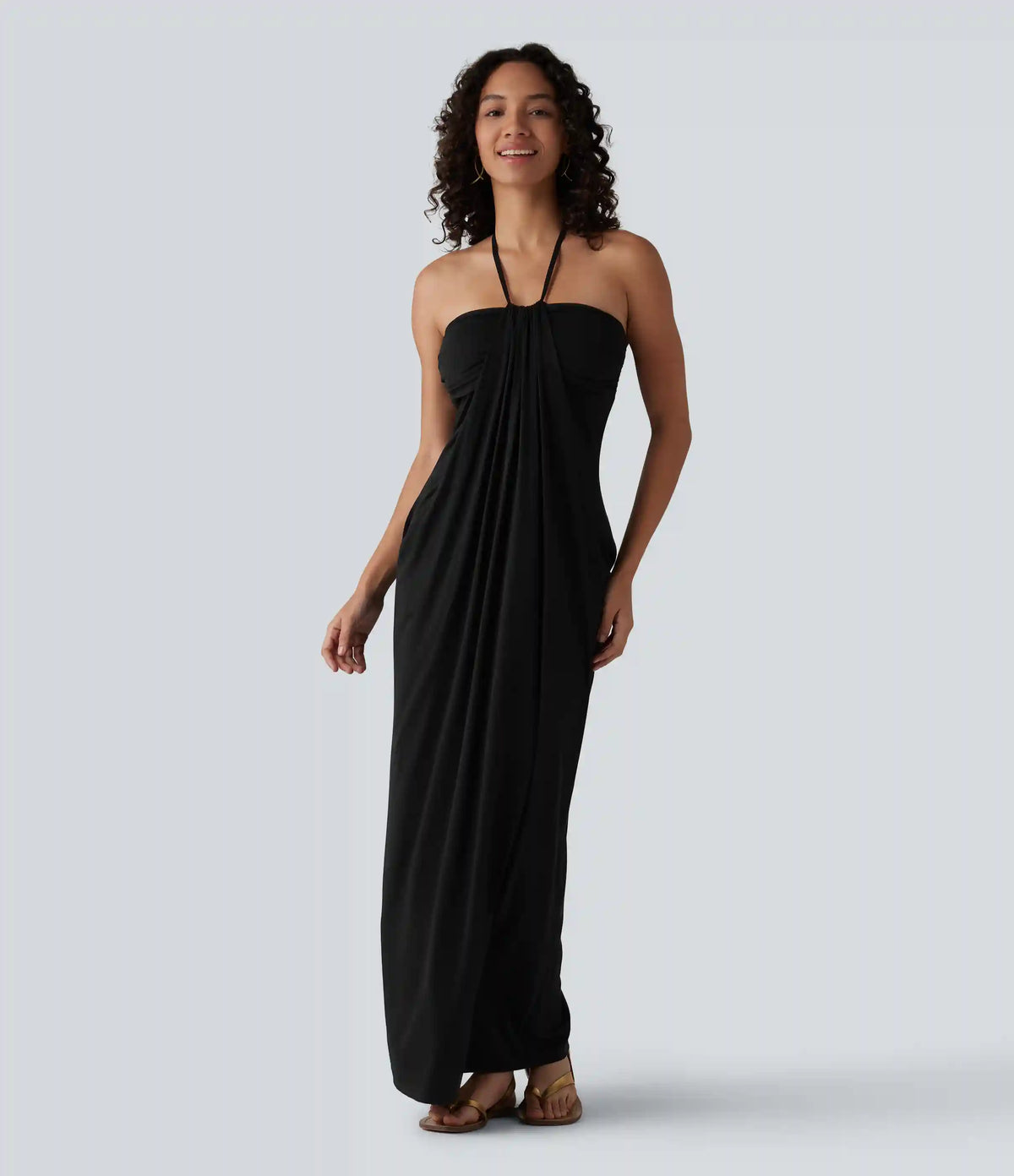 Halter Tie Back Built-in Bra Maxi Dress with Pockets