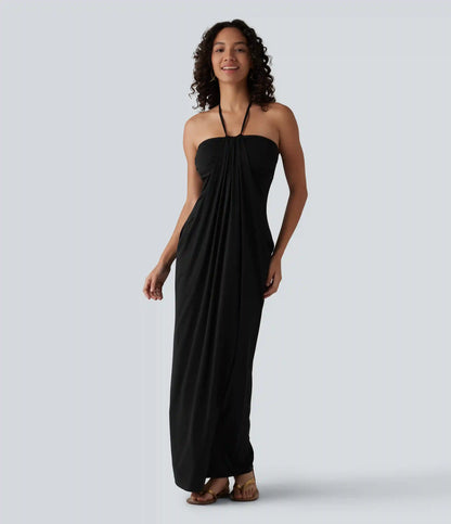 Halter Tie Back Built-in Bra Maxi Dress with Pockets