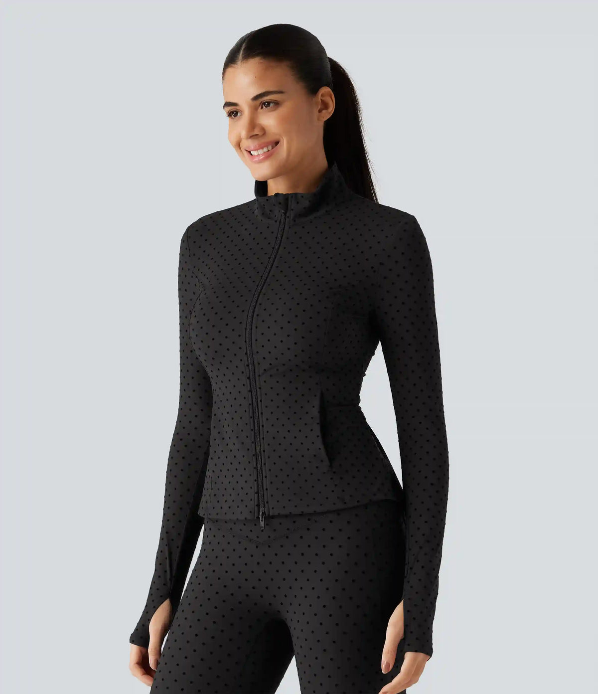 Halara UltraSculpt™ Stand Collar Long Sleeve Thumb Hole Pleated Polka Dot Yoga Jacket with Pockets