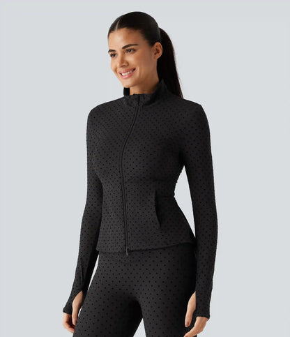 Halara UltraSculpt™ Stand Collar Long Sleeve Thumb Hole Pleated Polka Dot Yoga Jacket with Pockets