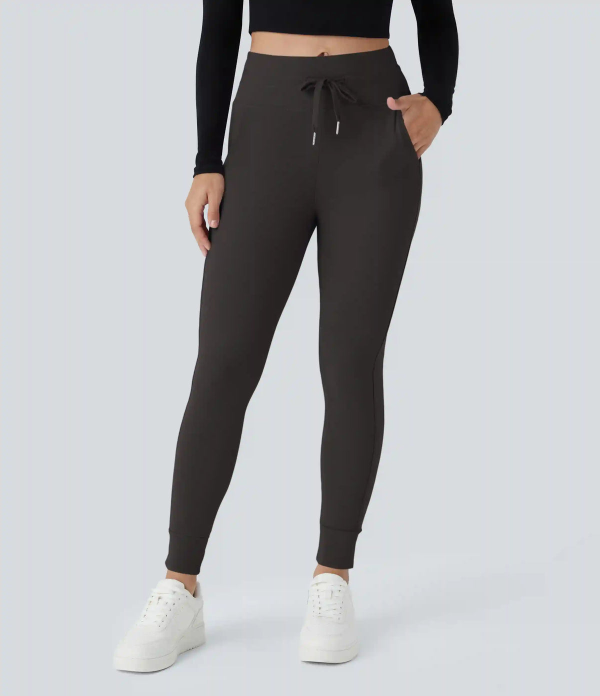 SoftlyZero™ Plush High Waisted Drawstring Pocket Plain Full Length Joggers