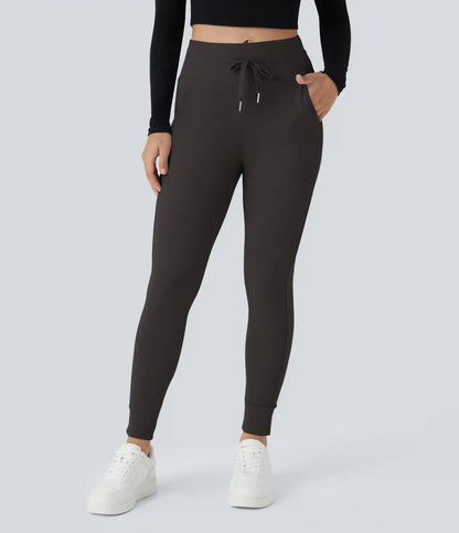 SoftlyZero™ Plush High Waisted Drawstring Pocket Plain Full Length Joggers