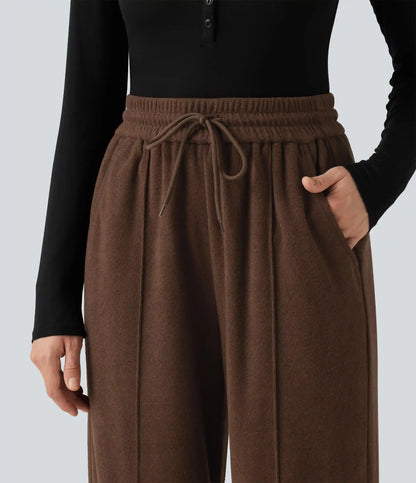 High Waisted Drawstring Wide Leg Casual Pants with Pockets