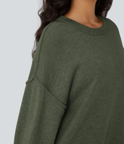 Round Neck Dropped Shoulder Long Sleeve Casual Sweater