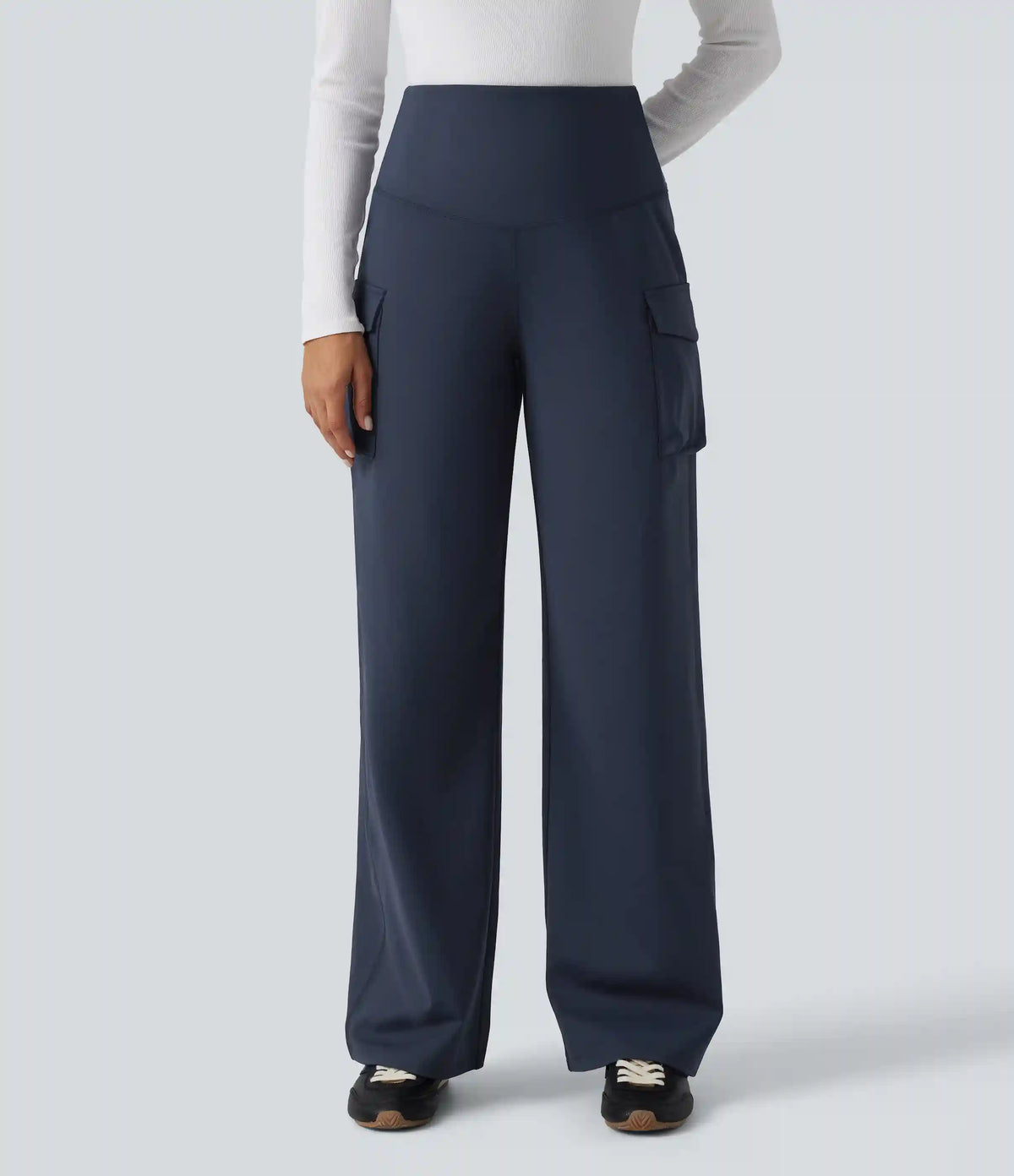 High Waisted Tummy Control Straight Leg Casual Cargo Pants with Pockets
