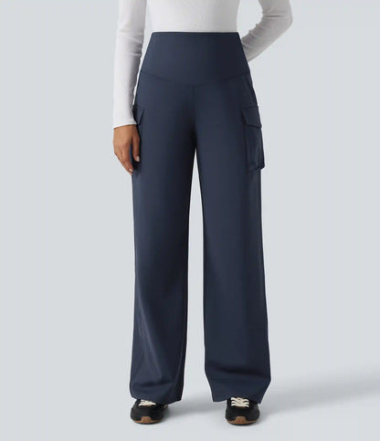 High Waisted Tummy Control Straight Leg Casual Cargo Pants with Pockets