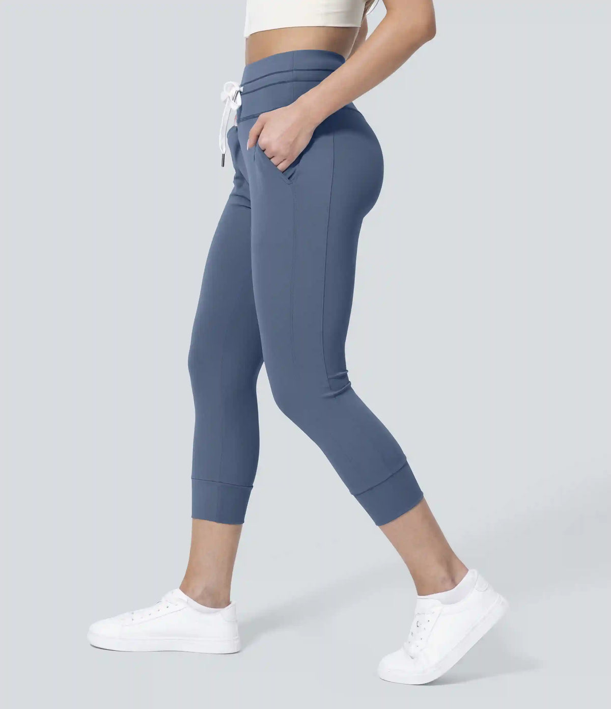 SoftlyZero™ Plush High Waisted Drawstring Pocket Plain Capri Yoga Joggers