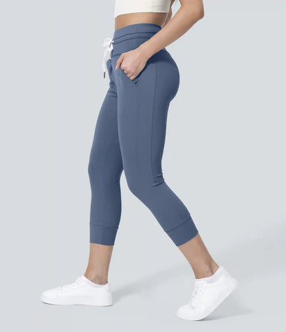 SoftlyZero™ Plush High Waisted Drawstring Pocket Plain Capri Yoga Joggers