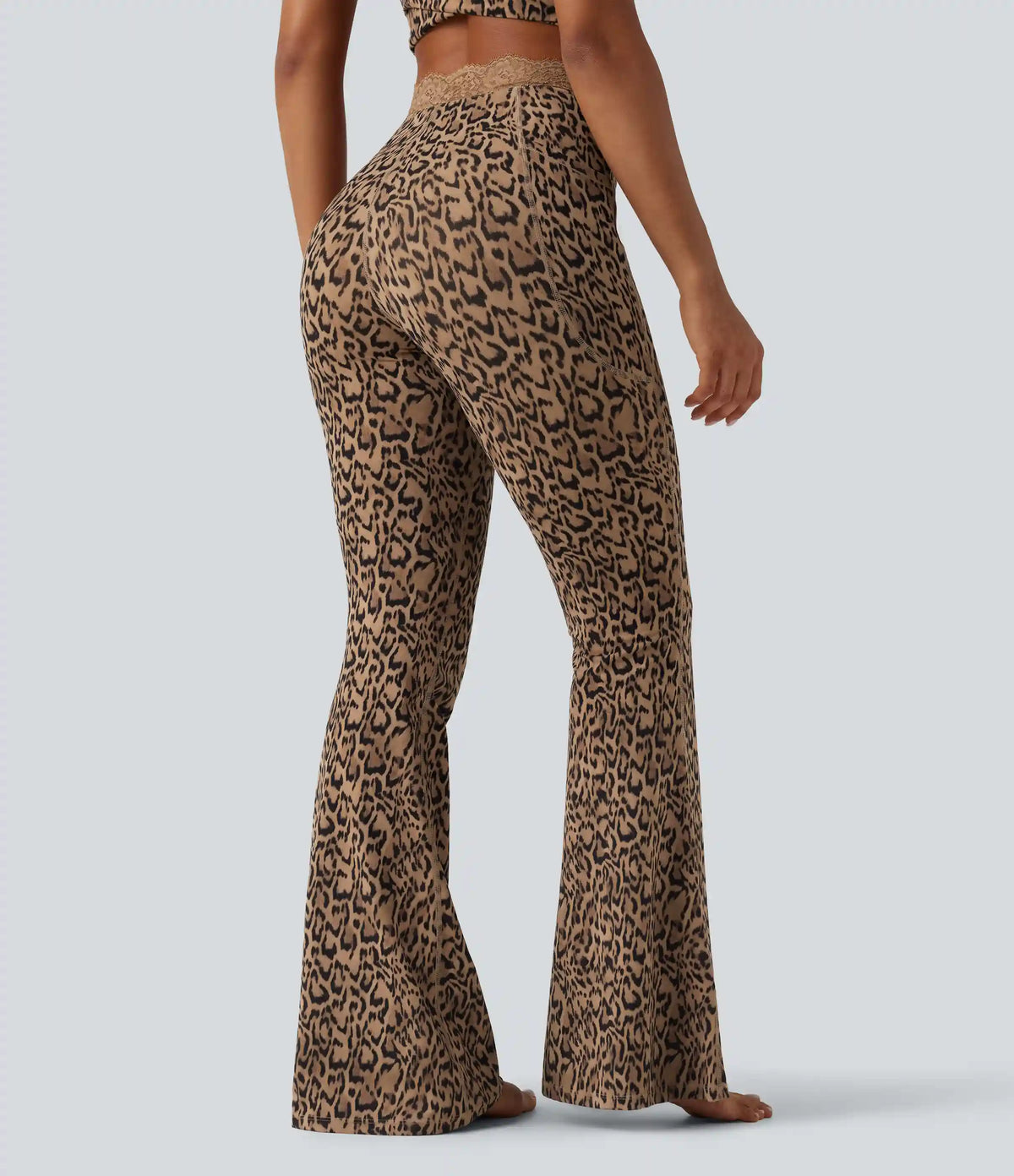 Halara UltraSculpt™ Leopard Print V-Shaped High Waisted Contrast Lace Yoga Flare Leggings with Pockets