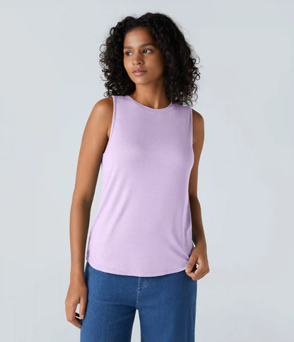 Ribbed Round Neck Basic Casual Tank Top