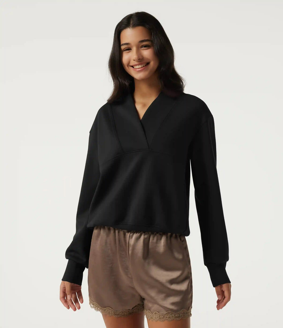 Wrap Shawl Collar Long Sleeve Casual Sweatshirt