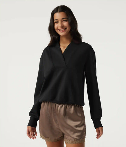 Wrap Shawl Collar Long Sleeve Casual Sweatshirt