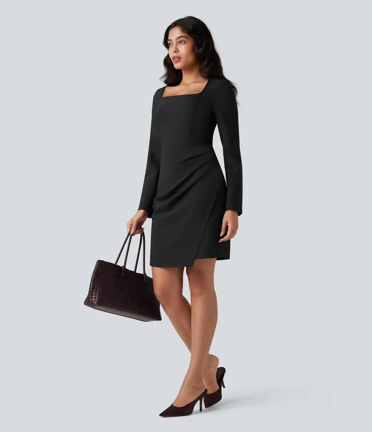 Square Neck Long Sleeve Mini Bodycon Work Dress