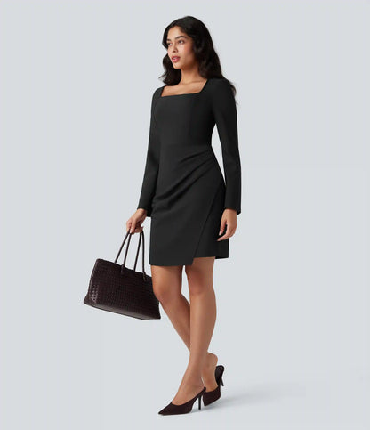 Square Neck Long Sleeve Mini Bodycon Work Dress