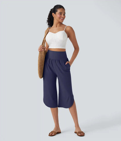 Breezeful™ High Waisted Tummy Control Hem Quick Dry Capri Pants with Pockets