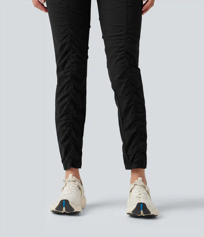 High-waisted Ruched Quick Dry Running Slim Pants with Pockets