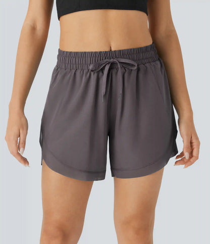 Mid Rise Drawstring Contrast Mesh 2-in-1 Flowy Running Shorts 5''