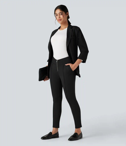 SoftlyZero™ Plush Thermal V Shaped High Waisted Zipper Work Pants with Pockets