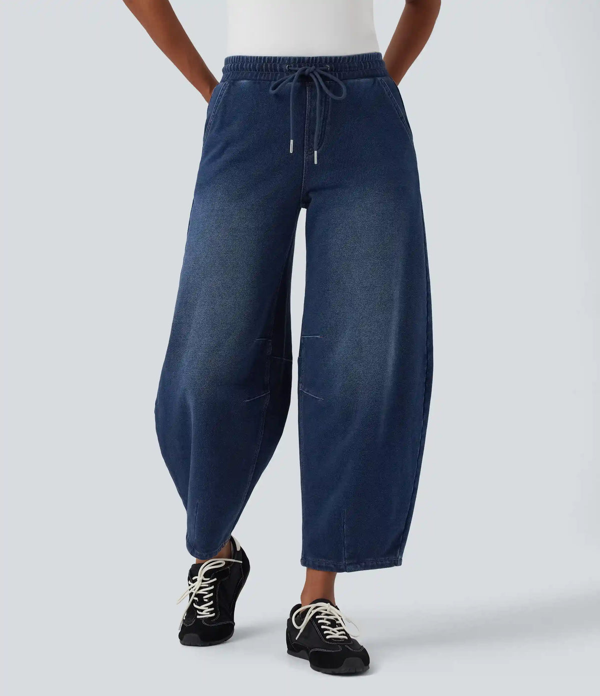 Halara Flex™ Mid Rise Drawstring Barrel Leg Casual French Terry Baggy Sweatpants Jeans with Pockets