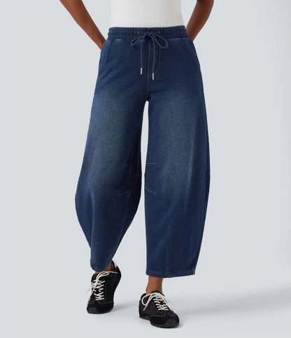 Halara Flex™ Mid Rise Drawstring Barrel Leg Casual French Terry Baggy Sweatpants Jeans with Pockets
