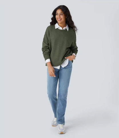 Round Neck Dropped Shoulder Long Sleeve Casual Sweater