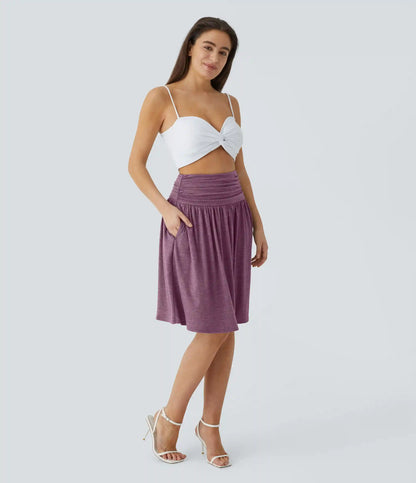 High Waisted Ruched Pocket Flowy Skirt